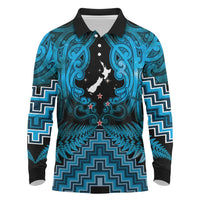 Personalised Aotearoa Matariki Long Sleeve Polo Shirt Turquoise Fern Maori Poutama LT01 Turquoise - Polynesian Pride