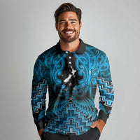 Personalised Aotearoa Matariki Long Sleeve Polo Shirt Turquoise Fern Maori Poutama LT01 - Polynesian Pride