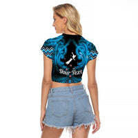 Personalised Aotearoa Matariki Raglan Cropped T Shirt Turquoise Fern Maori Poutama