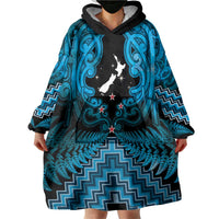 Personalised Aotearoa Matariki Wearable Blanket Hoodie Turquoise Fern Maori Poutama LT01 - Polynesian Pride