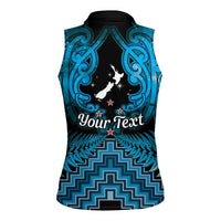 Personalised Aotearoa Matariki Women Sleeveless Polo Shirt Turquoise Fern Maori Poutama LT01 - Polynesian Pride