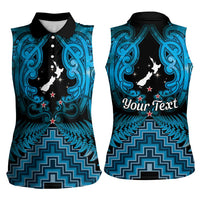 Personalised Aotearoa Matariki Women Sleeveless Polo Shirt Turquoise Fern Maori Poutama LT01 - Polynesian Pride