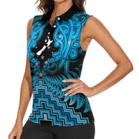 Personalised Aotearoa Matariki Women Sleeveless Polo Shirt Turquoise Fern Maori Poutama LT01 - Polynesian Pride