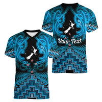 Personalised Aotearoa Matariki Women V-Neck T-Shirt Turquoise Fern Maori Poutama LT01 - Polynesian Pride