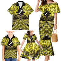 Personalised Aotearoa Matariki Family Matching Mermaid Dress and Hawaiian Shirt Yellow Fern Maori Poutama LT01 - Polynesian Pride
