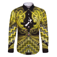 Personalised Aotearoa Matariki Family Matching Off The Shoulder Long Sleeve Dress and Hawaiian Shirt Yellow Fern Maori Poutama LT01 Dad's Shirt - Long Sleeve Yellow - Polynesian Pride
