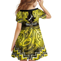 Personalised Aotearoa Matariki Family Matching Summer Maxi Dress and Hawaiian Shirt Yellow Fern Maori Poutama LT01 - Polynesian Pride
