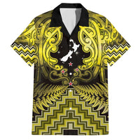 Personalised Aotearoa Matariki Family Matching Tank Maxi Dress and Hawaiian Shirt Yellow Fern Maori Poutama LT01 Dad's Shirt - Short Sleeve Yellow - Polynesian Pride