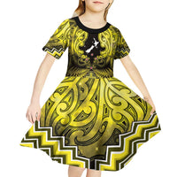 Personalised Aotearoa Matariki Kid Short Sleeve Dress Yellow Fern Maori Poutama LT01 - Polynesian Pride