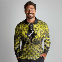 Personalised Aotearoa Matariki Long Sleeve Polo Shirt Yellow Fern Maori Poutama LT01 - Polynesian Pride