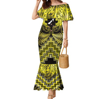 Personalised Aotearoa Matariki Mermaid Dress Yellow Fern Maori Poutama LT01 Women Yellow - Polynesian Pride