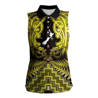 Personalised Aotearoa Matariki Women Sleeveless Polo Shirt Yellow Fern Maori Poutama LT01 Female Yellow - Polynesian Pride
