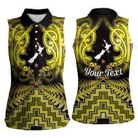 Personalised Aotearoa Matariki Women Sleeveless Polo Shirt Yellow Fern Maori Poutama LT01 - Polynesian Pride