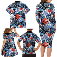 Hawaii Tropicana Blue Pattern Family Matching Long Sleeve Bodycon Dress and Hawaiian Shirt LT01 - Polynesian Pride