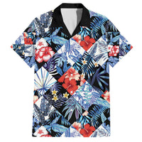 Hawaii Tropicana Blue Pattern Family Matching Off The Shoulder Long Sleeve Dress and Hawaiian Shirt LT01 Dad's Shirt - Short Sleeve Blue - Polynesian Pride