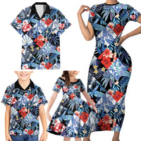 Hawaii Tropicana Blue Pattern Family Matching Short Sleeve Bodycon Dress and Hawaiian Shirt LT01 - Polynesian Pride