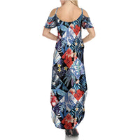 Hawaii Tropicana Blue Pattern Family Matching Summer Maxi Dress and Hawaiian Shirt - Polynesian Pride