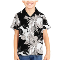 Black White Monotone Tropical Flowers Pattern Family Matching Mermaid Dress and Hawaiian Shirt LT01 Son's Shirt Black - Polynesian Pride