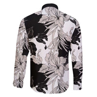 Black White Monotone Tropical Flowers Pattern Family Matching Off The Shoulder Long Sleeve Dress and Hawaiian Shirt LT01 - Polynesian Pride