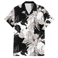 Black White Monotone Tropical Flowers Pattern Family Matching Tank Maxi Dress and Hawaiian Shirt - Polynesian Pride