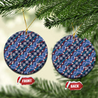Polynesian Monstera Tiare Floral Ceramic Ornament Royal Blue Tropical Plaid - Polynesian Pride