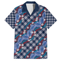Polynesian Monstera Tiare Floral Family Matching Short Sleeve Bodycon Dress and Hawaiian Shirt Royal Blue Tropical Plaid LT01 Dad's Shirt - Short Sleeve Blue - Polynesian Pride