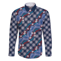 Polynesian Monstera Tiare Floral Family Matching Short Sleeve Bodycon Dress and Hawaiian Shirt Royal Blue Tropical Plaid LT01 Dad's Shirt - Long Sleeve Blue - Polynesian Pride