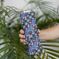 Polynesian Monstera Tiare Floral Skinny Tumbler Royal Blue Tropical Plaid LT01 - Polynesian Pride