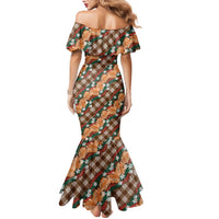 Polynesian Monstera Tiare Floral Family Matching Mermaid Dress and Hawaiian Shirt Chocolate Brown Tropical Plaid LT01 - Polynesian Pride