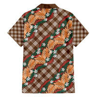 Polynesian Monstera Tiare Floral Family Matching Puletasi and Hawaiian Shirt Chocolate Brown Tropical Plaid LT01 - Polynesian Pride