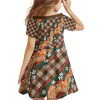 Polynesian Monstera Tiare Floral Family Matching Short Sleeve Bodycon Dress and Hawaiian Shirt Chocolate Brown Tropical Plaid LT01 - Polynesian Pride