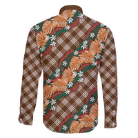 Polynesian Monstera Tiare Floral Family Matching Short Sleeve Bodycon Dress and Hawaiian Shirt Chocolate Brown Tropical Plaid LT01 - Polynesian Pride