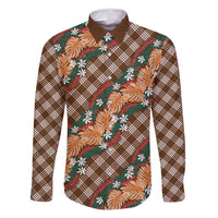 Polynesian Monstera Tiare Floral Family Matching Tank Maxi Dress and Hawaiian Shirt Chocolate Brown Tropical Plaid LT01 Dad's Shirt - Long Sleeve Brown - Polynesian Pride