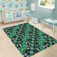 Polynesian Monstera Tiare Floral Area Rug Forest Green Tropical Plaid - Polynesian Pride