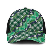 Polynesian Monstera Tiare Floral Baseball Net Cap Forest Green Tropical Plaid - Polynesian Pride