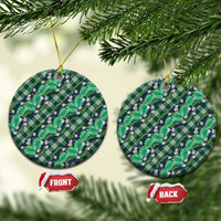 Polynesian Monstera Tiare Floral Ceramic Ornament Forest Green Tropical Plaid - Polynesian Pride