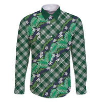 Polynesian Monstera Tiare Floral Family Matching Off Shoulder Maxi Dress and Hawaiian Shirt Forest Green Tropical Plaid LT01 Dad's Shirt - Long Sleeve Green - Polynesian Pride