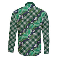 Polynesian Monstera Tiare Floral Family Matching Off Shoulder Short Dress and Hawaiian Shirt Forest Green Tropical Plaid LT01 - Polynesian Pride