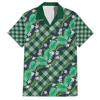 Polynesian Monstera Tiare Floral Family Matching Puletasi and Hawaiian Shirt Forest Green Tropical Plaid LT01 Dad's Shirt - Short Sleeve Green - Polynesian Pride
