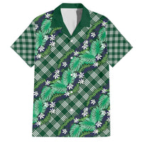 Polynesian Monstera Tiare Floral Family Matching Short Sleeve Bodycon Dress and Hawaiian Shirt Forest Green Tropical Plaid LT01 Dad's Shirt - Short Sleeve Green - Polynesian Pride