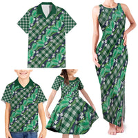 Polynesian Monstera Tiare Floral Family Matching Tank Maxi Dress and Hawaiian Shirt Forest Green Tropical Plaid LT01 - Polynesian Pride