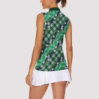 Polynesian Monstera Tiare Floral Women Sleeveless Polo Shirt Forest Green Tropical Plaid LT01 - Polynesian Pride