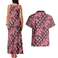 Polynesian Monstera Tiare Floral Couples Matching Tank Maxi Dress and Hawaiian Shirt Fuchsia Tropical Plaid LT01 - Polynesian Pride