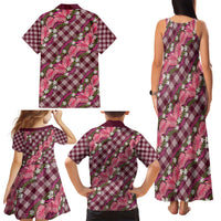 Polynesian Monstera Tiare Floral Family Matching Tank Maxi Dress and Hawaiian Shirt Fuchsia Tropical Plaid LT01 - Polynesian Pride