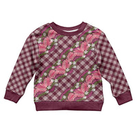 Polynesian Monstera Tiare Floral Kid Ugly Christmas Sweater Fuchsia Tropical Plaid - Polynesian Pride