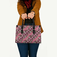 Polynesian Monstera Tiare Floral Leather Bag Fuchsia Tropical Plaid - Polynesian Pride