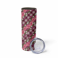 Polynesian Monstera Tiare Floral Skinny Tumbler Fuchsia Tropical Plaid LT01 - Polynesian Pride