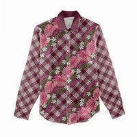 Polynesian Monstera Tiare Floral Women Casual Shirt Fuchsia Tropical Plaid LT01 - Polynesian Pride