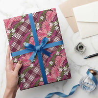 Polynesian Monstera Tiare Floral Wrapping Paper Fuchsia Tropical Plaid - Polynesian Pride