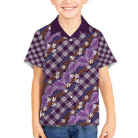 Polynesian Monstera Tiare Floral Family Matching Off Shoulder Maxi Dress and Hawaiian Shirt Lavender Tropical Plaid LT01 Son's Shirt Purple - Polynesian Pride
